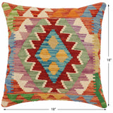 handmade Traditional Pillow Rust Blue Hand-Woven SQUARE 100% WOOL Hand woven turkish pillow2' x 2'