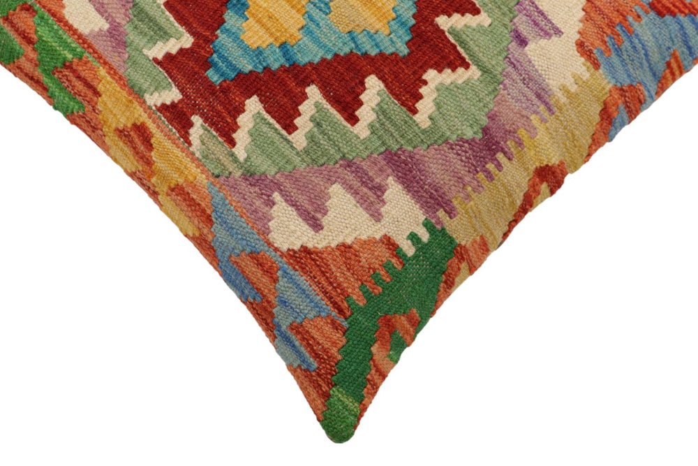 handmade Traditional Pillow Rust Blue Hand-Woven SQUARE 100% WOOL Hand woven turkish pillow2' x 2'