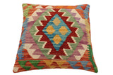handmade Traditional Pillow Rust Blue Hand-Woven SQUARE 100% WOOL Hand woven turkish pillow2' x 2'
