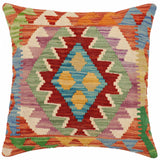 handmade Traditional Pillow Rust Blue Hand-Woven SQUARE 100% WOOL Hand woven turkish pillow2' x 2'