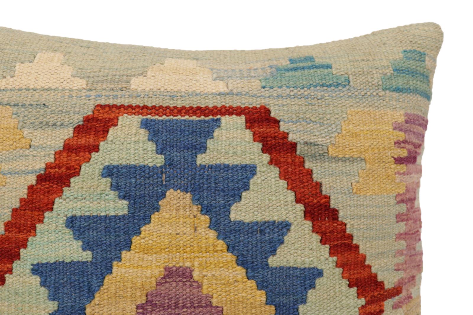 handmade Traditional Pillow Blue Rust Hand-Woven SQUARE 100% WOOL Hand woven turkish pillow2' x 2'