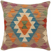 handmade Traditional Pillow Blue Rust Hand-Woven SQUARE 100% WOOL Hand woven turkish pillow2 x 2