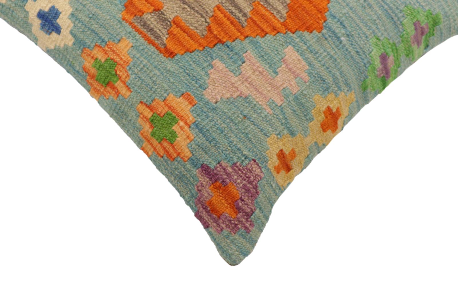 handmade Traditional Pillow Blue Rust Hand-Woven SQUARE 100% WOOL Hand woven turkish pillow2' x 2'