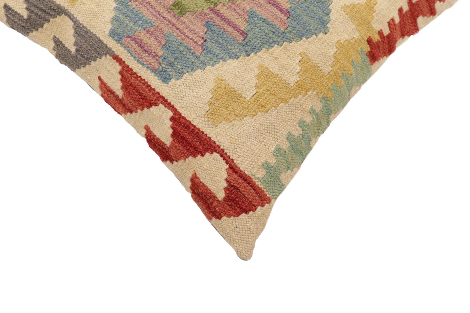 handmade Traditional Pillow Beige Red Hand-Woven SQUARE 100% WOOL Hand woven turkish pillow2' x 2'