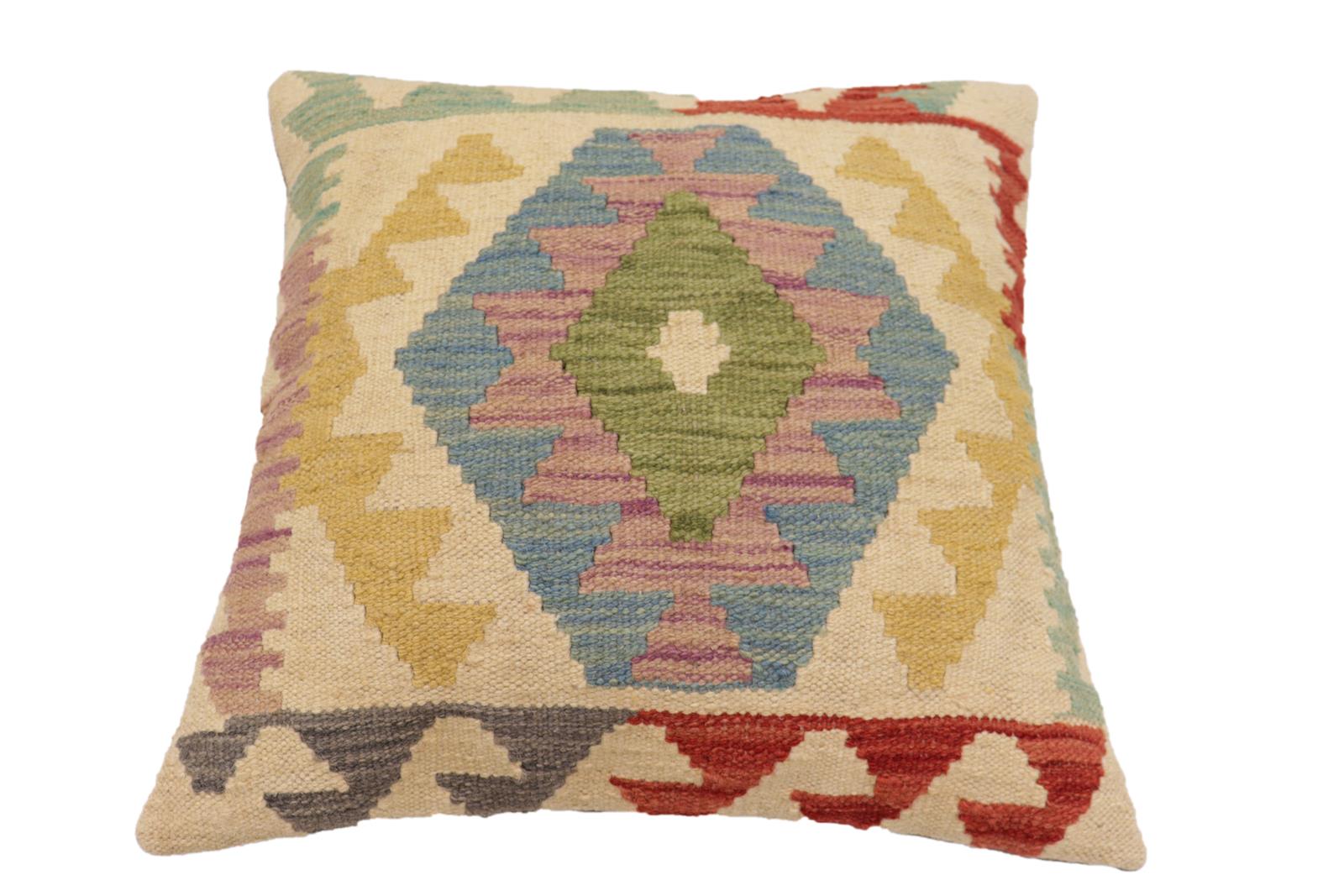 handmade Traditional Pillow Beige Red Hand-Woven SQUARE 100% WOOL Hand woven turkish pillow2' x 2'