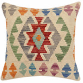 handmade Traditional Pillow Beige Red Hand-Woven SQUARE 100% WOOL Hand woven turkish pillow2 x 2