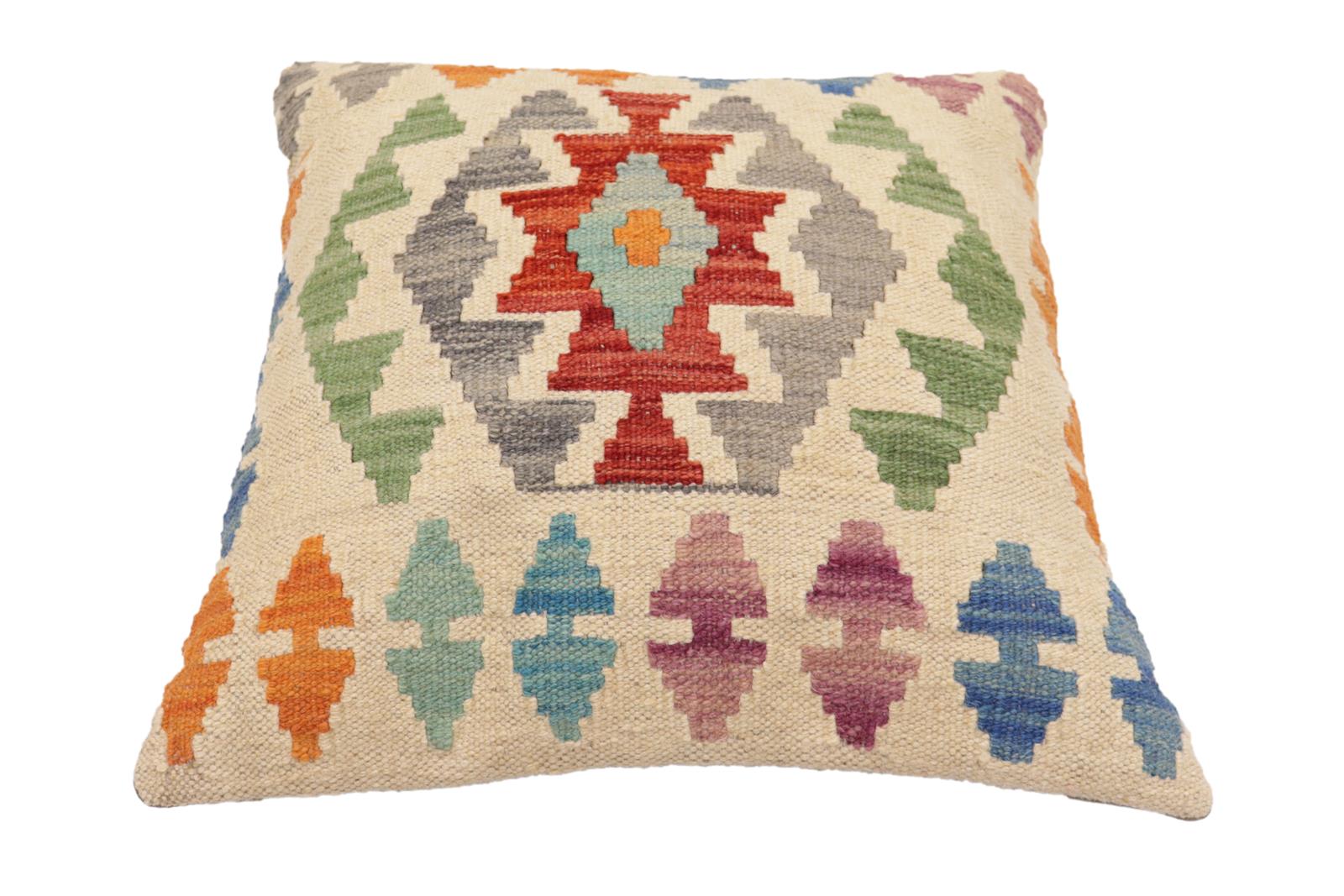 handmade Traditional Pillow Beige Red Hand-Woven SQUARE 100% WOOL Hand woven turkish pillow2' x 2'