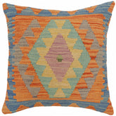 handmade Traditional Pillow Blue Orange Hand-Woven SQUARE 100% WOOL Hand woven turkish pillow2 x 2