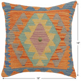 handmade Traditional Pillow Blue Orange Hand-Woven SQUARE 100% WOOL Hand woven turkish pillow2' x 2'