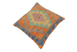 handmade Traditional Pillow Blue Orange Hand-Woven SQUARE 100% WOOL Hand woven turkish pillow2' x 2'