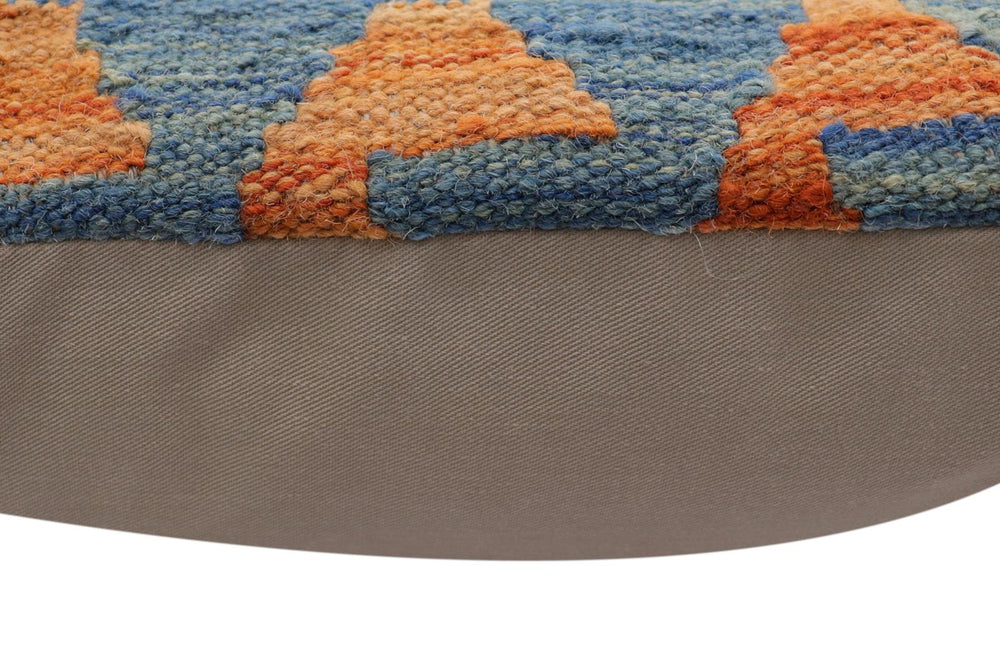handmade Traditional Pillow Blue Orange Hand-Woven SQUARE 100% WOOL Hand woven turkish pillow2' x 2'
