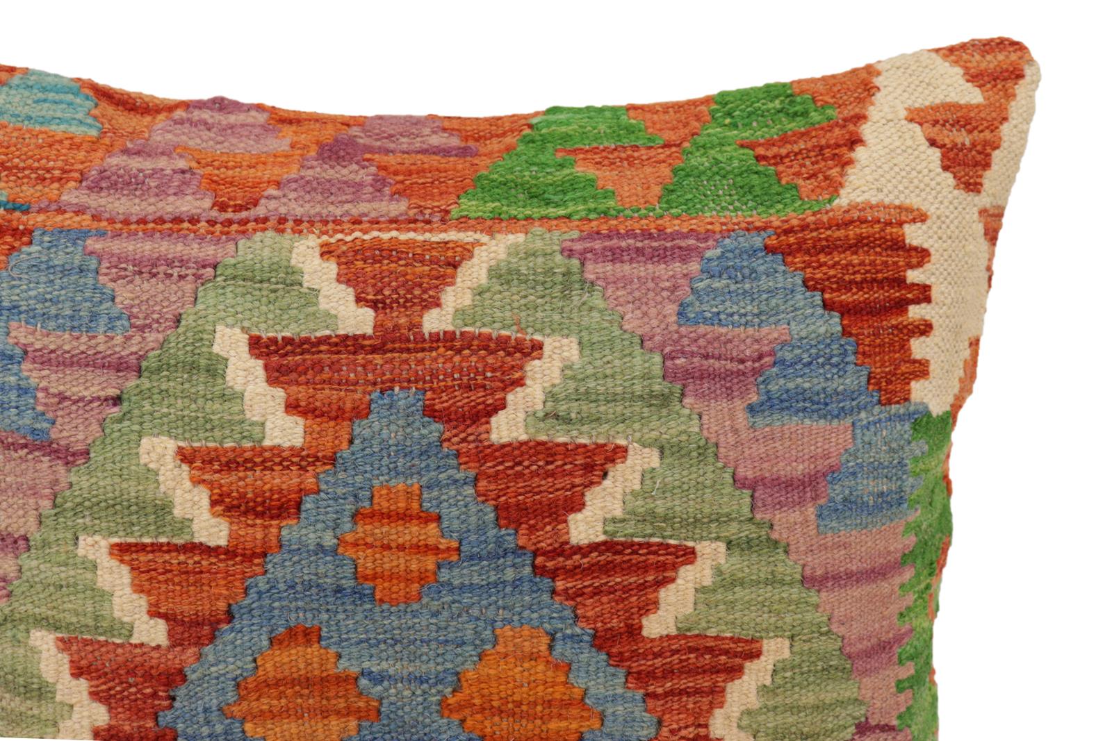 handmade Traditional Pillow Rust Blue Hand-Woven SQUARE 100% WOOL Hand woven turkish pillow2' x 2'