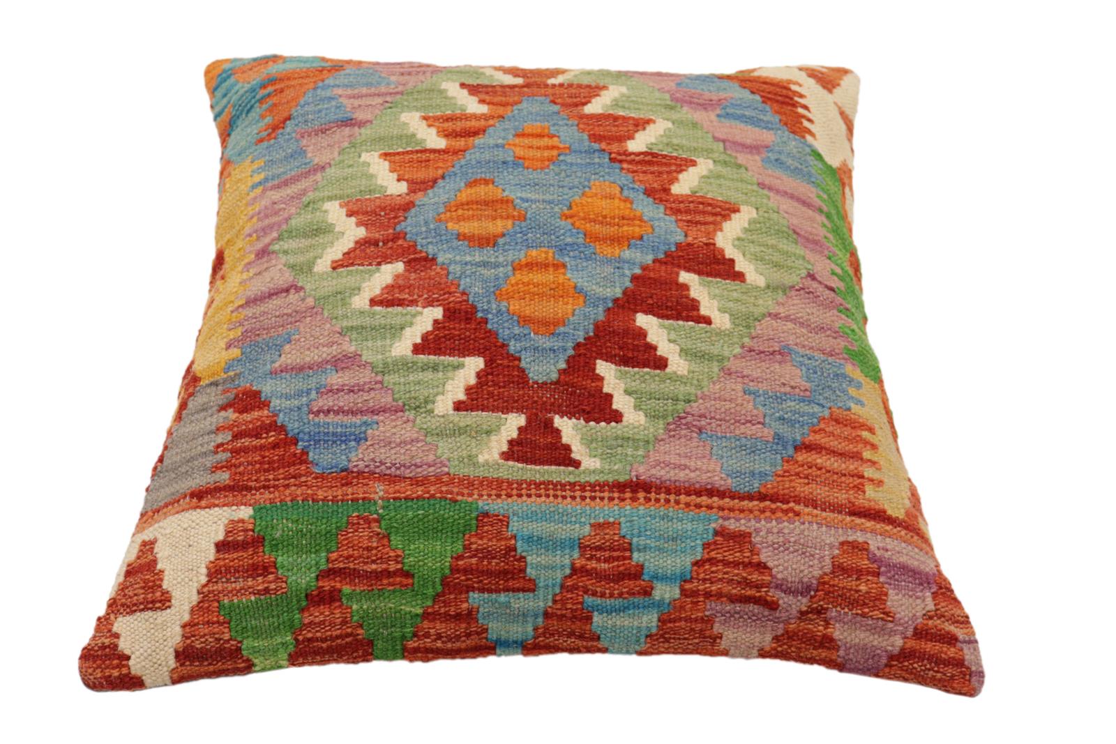 handmade Traditional Pillow Rust Blue Hand-Woven SQUARE 100% WOOL Hand woven turkish pillow2' x 2'