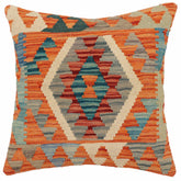 handmade Traditional Pillow Rust Blue Hand-Woven SQUARE 100% WOOL Hand woven turkish pillow2' x 2'