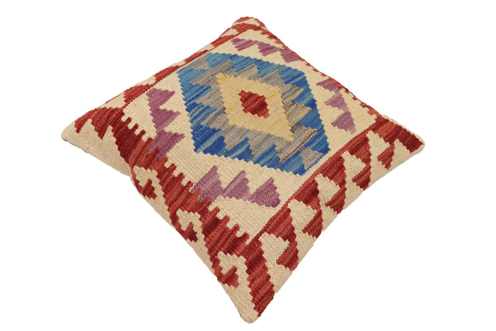 handmade Traditional Pillow Beige Red Hand-Woven SQUARE 100% WOOL Hand woven turkish pillow2' x 2'