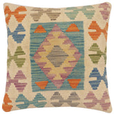 handmade Traditional Pillow Beige Blue Hand-Woven SQUARE 100% WOOL Hand woven turkish pillow2 x 2