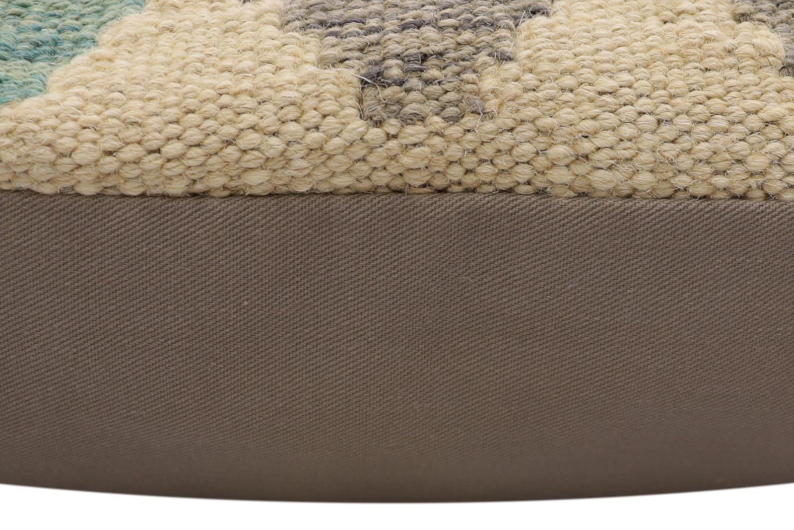handmade Traditional Pillow Beige Blue Hand-Woven SQUARE 100% WOOL Hand woven turkish pillow2' x 2'