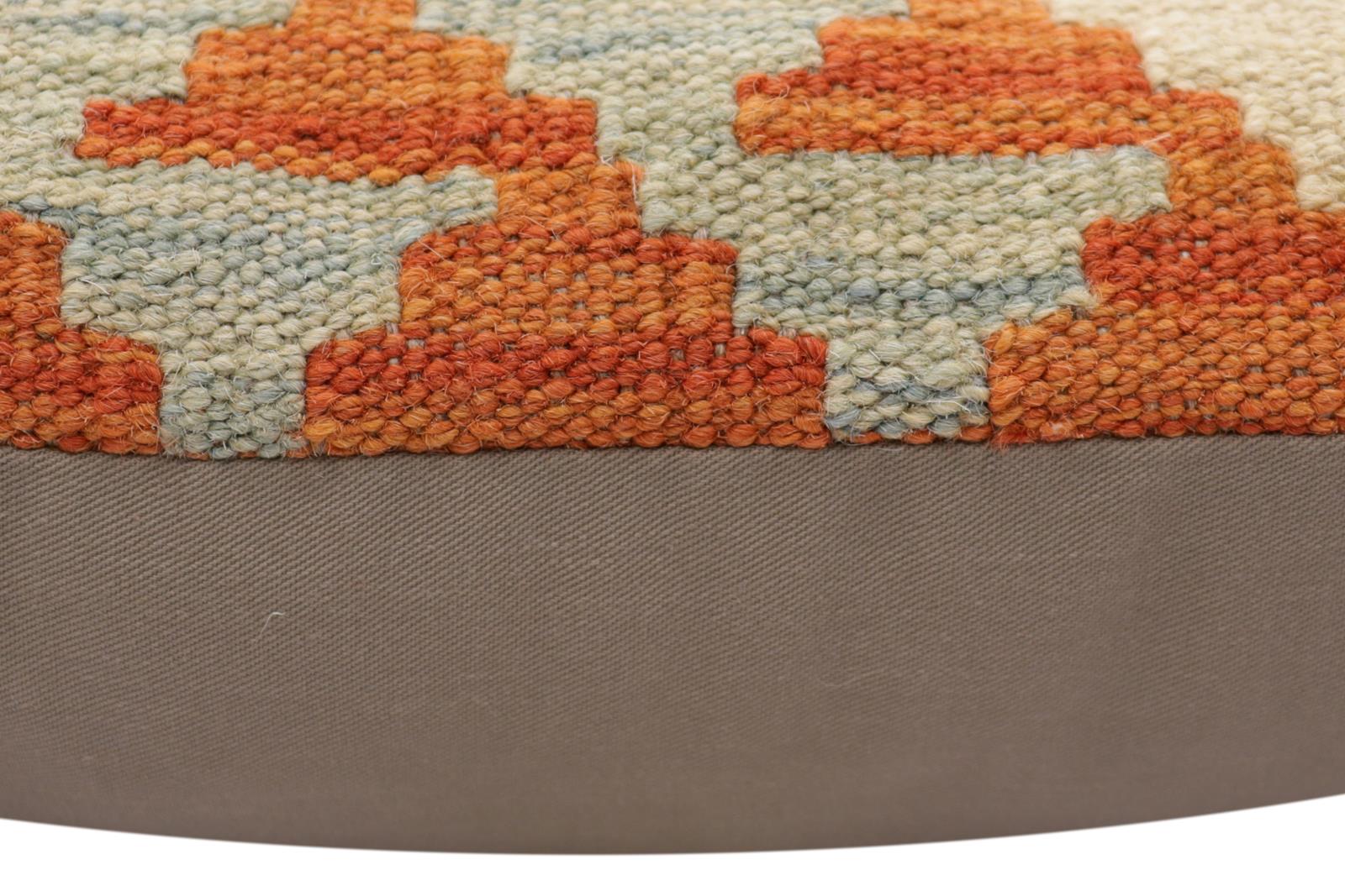 handmade Traditional Pillow Rust Blue Hand-Woven SQUARE 100% WOOL  Hand woven turkish pillow  2 x 2