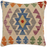 handmade Traditional Pillow Beige Blue Hand-Woven SQUARE 100% WOOL Hand woven turkish pillow2 x 2