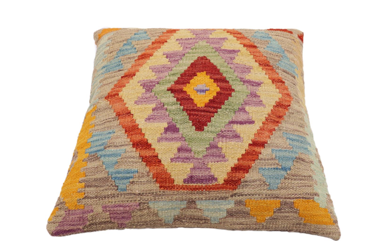 handmade Traditional Pillow Red Blue Hand-Woven SQUARE 100% WOOL Hand woven turkish pillow2' x 2'