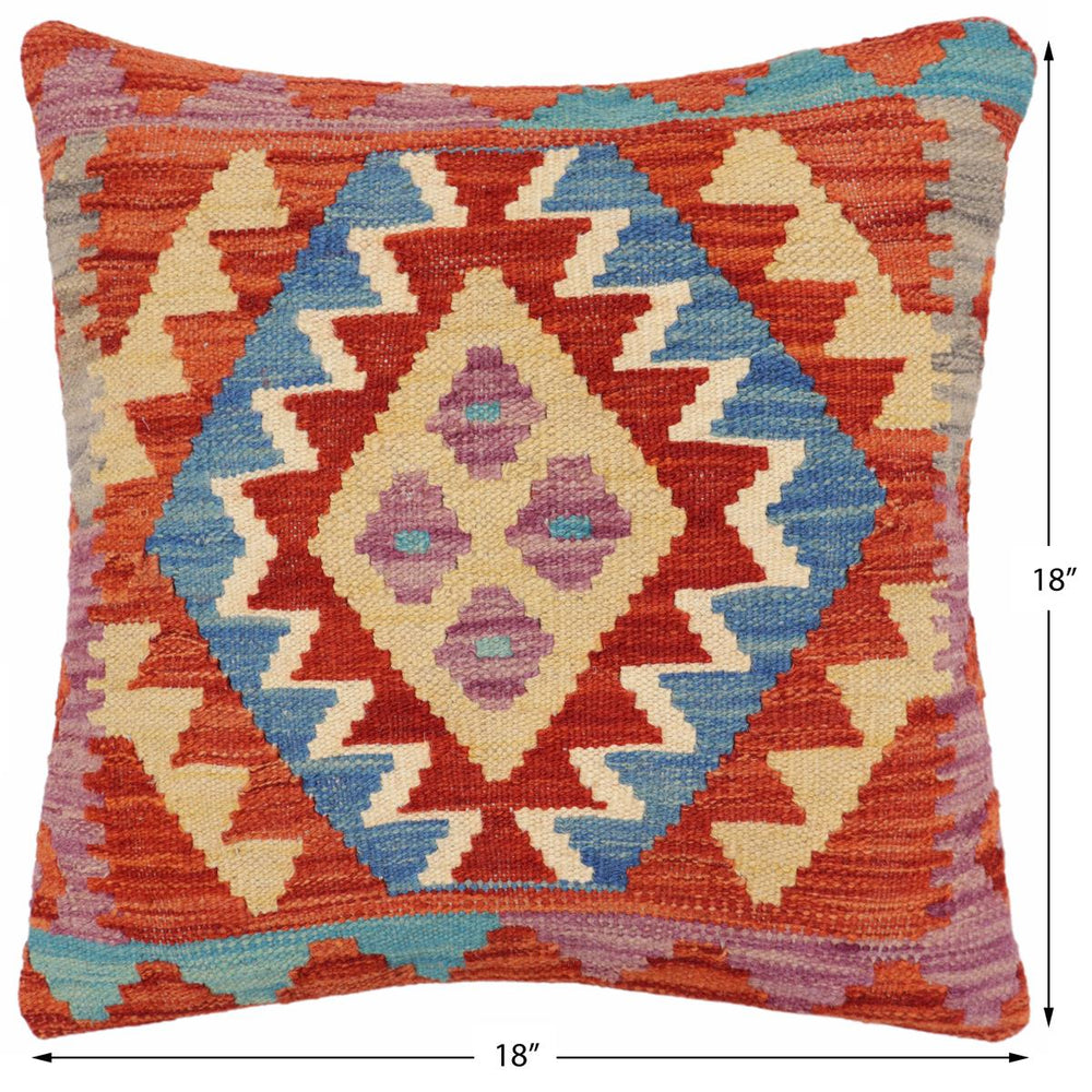 handmade Traditional Pillow Rust Blue Hand-Woven SQUARE 100% WOOL Hand woven turkish pillow2' x 2'