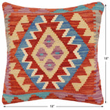 handmade Traditional Pillow Rust Blue Hand-Woven SQUARE 100% WOOL Hand woven turkish pillow2' x 2'