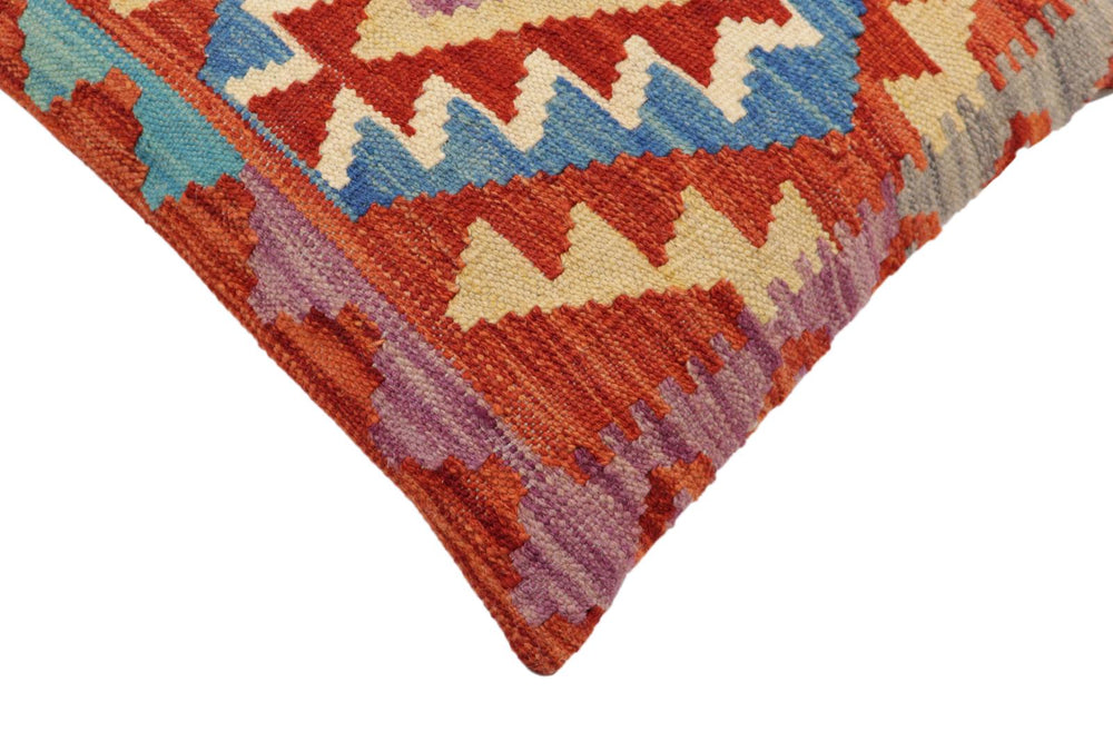 handmade Traditional Pillow Rust Blue Hand-Woven SQUARE 100% WOOL Hand woven turkish pillow2' x 2'