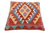 handmade Traditional Pillow Rust Blue Hand-Woven SQUARE 100% WOOL Hand woven turkish pillow2' x 2'