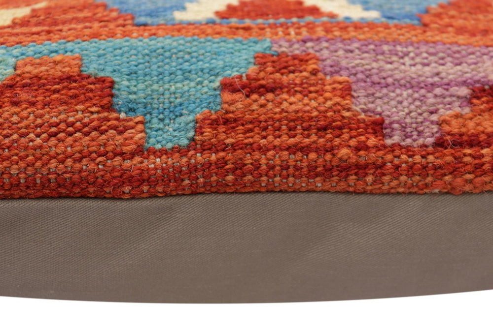 handmade Traditional Pillow Rust Blue Hand-Woven SQUARE 100% WOOL Hand woven turkish pillow2' x 2'