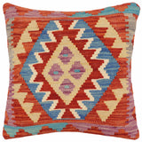 handmade Traditional Pillow Rust Blue Hand-Woven SQUARE 100% WOOL Hand woven turkish pillow2' x 2'