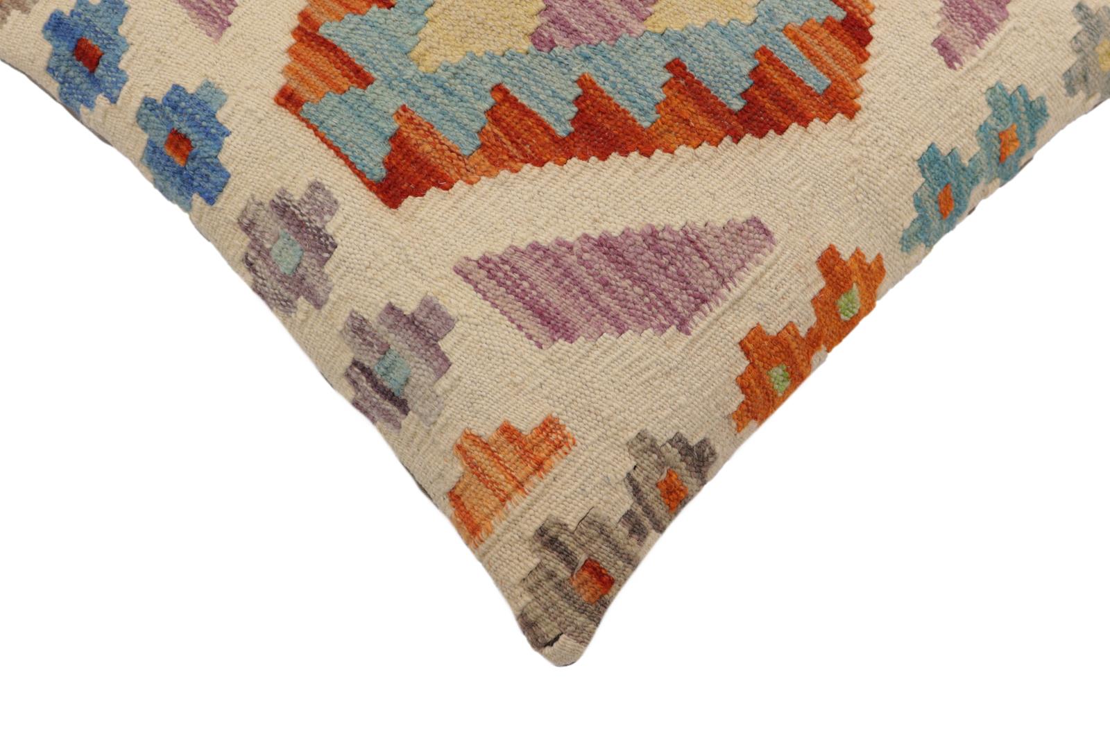 handmade Traditional Pillow Beige Rust Hand-Woven SQUARE 100% WOOL Hand woven turkish pillow2' x 2'