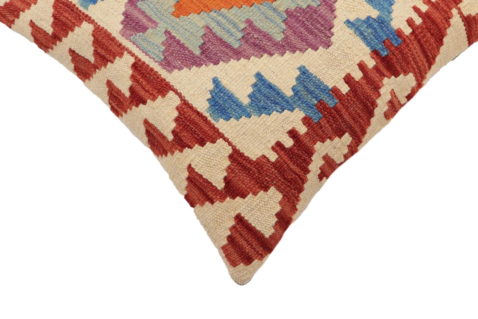 handmade Traditional Pillow Beige Red Hand-Woven SQUARE 100% WOOL Hand woven turkish pillow2' x 2'