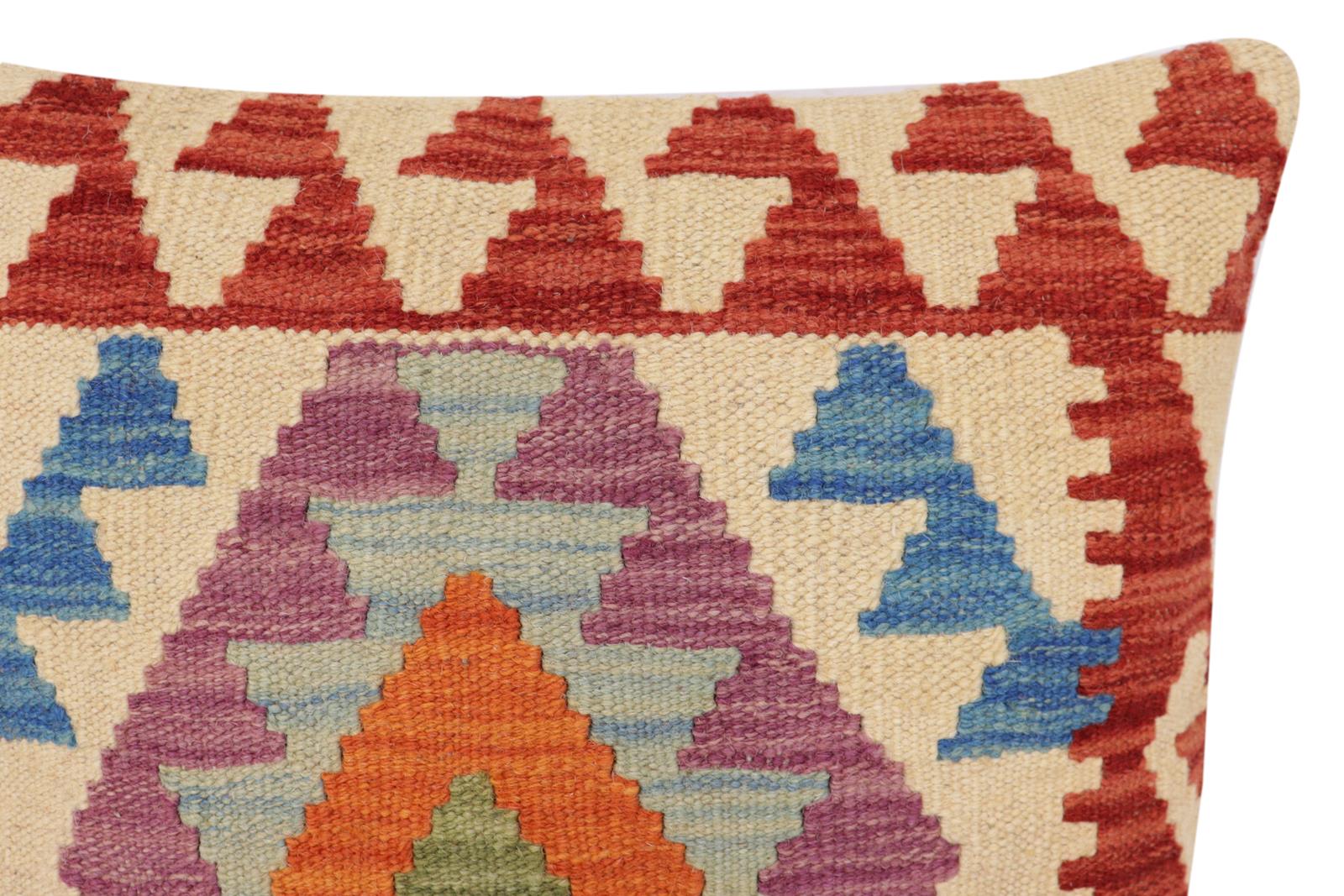 handmade Traditional Pillow Beige Red Hand-Woven SQUARE 100% WOOL Hand woven turkish pillow2' x 2'