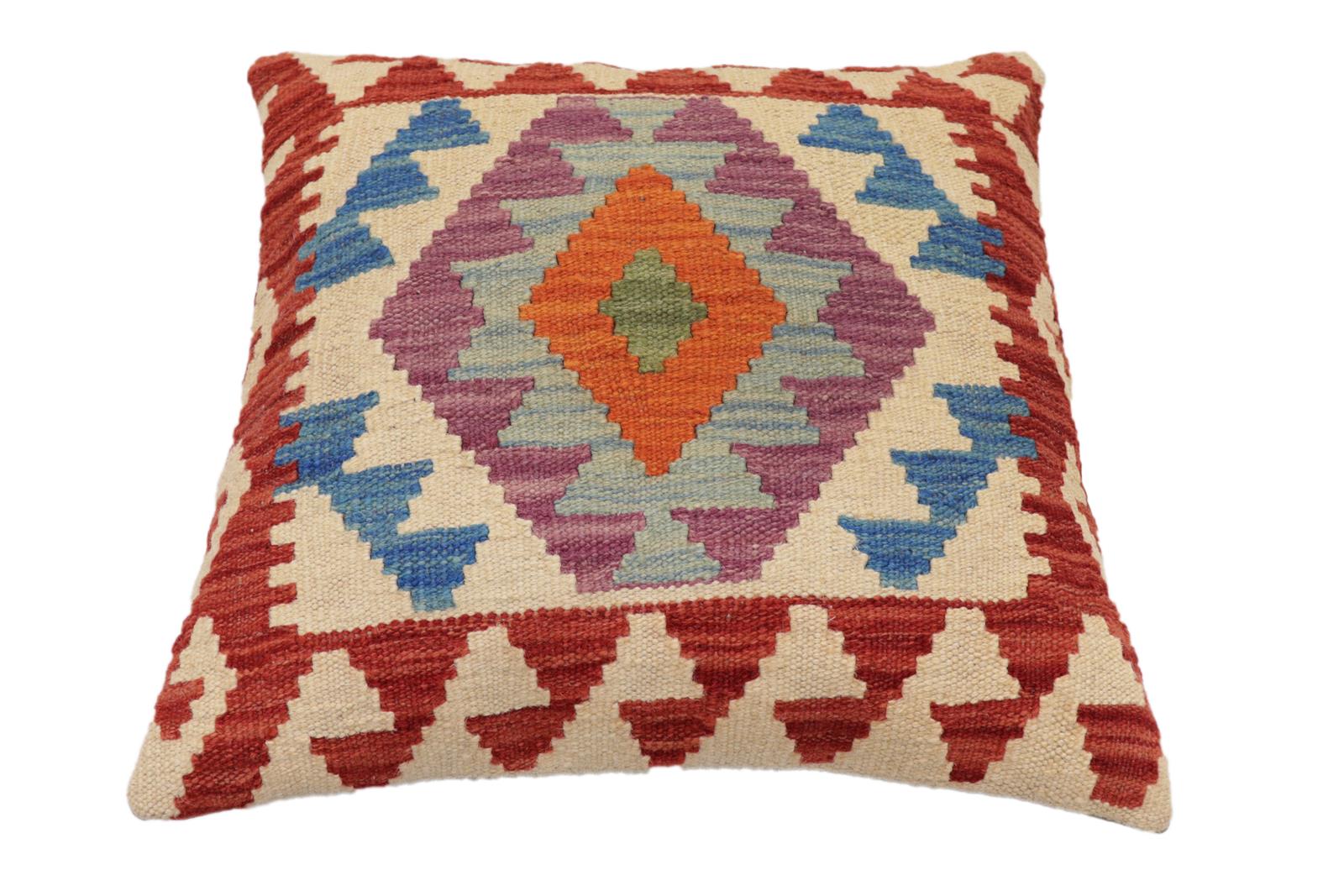 handmade Traditional Pillow Beige Red Hand-Woven SQUARE 100% WOOL Hand woven turkish pillow2' x 2'