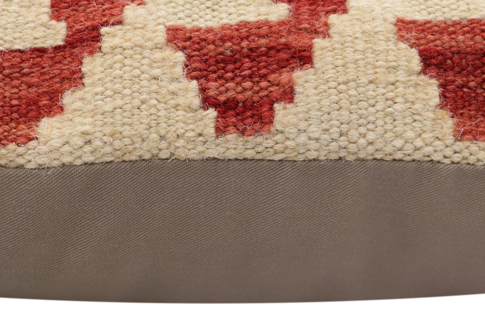 handmade Traditional Pillow Beige Red Hand-Woven SQUARE 100% WOOL Hand woven turkish pillow2' x 2'