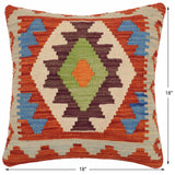 handmade Traditional Pillow Rust Blue Hand-Woven SQUARE 100% WOOL Hand woven turkish pillow2' x 2'