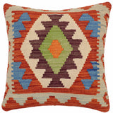 handmade Traditional Pillow Rust Blue Hand-Woven SQUARE 100% WOOL Hand woven turkish pillow2' x 2'