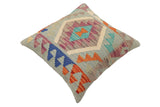 handmade Traditional Pillow Blue Rust Hand-Woven SQUARE 100% WOOL  Hand woven turkish pillow  PILLOW