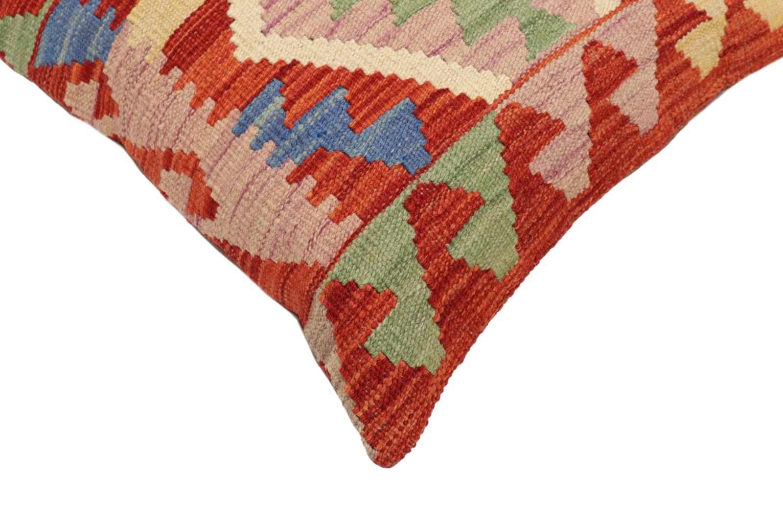 handmade Traditional Pillow Rust Blue Hand-Woven SQUARE 100% WOOL  Hand woven turkish pillow  PILLOW