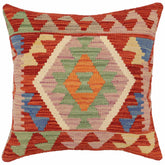 handmade Traditional Pillow Rust Blue Hand-Woven SQUARE 100% WOOL Hand woven turkish pillow PILLOW