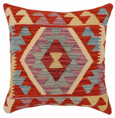 handmade Traditional Pillow Rust Blue Hand-Woven SQUARE 100% WOOL Hand woven turkish pillow PILLOW