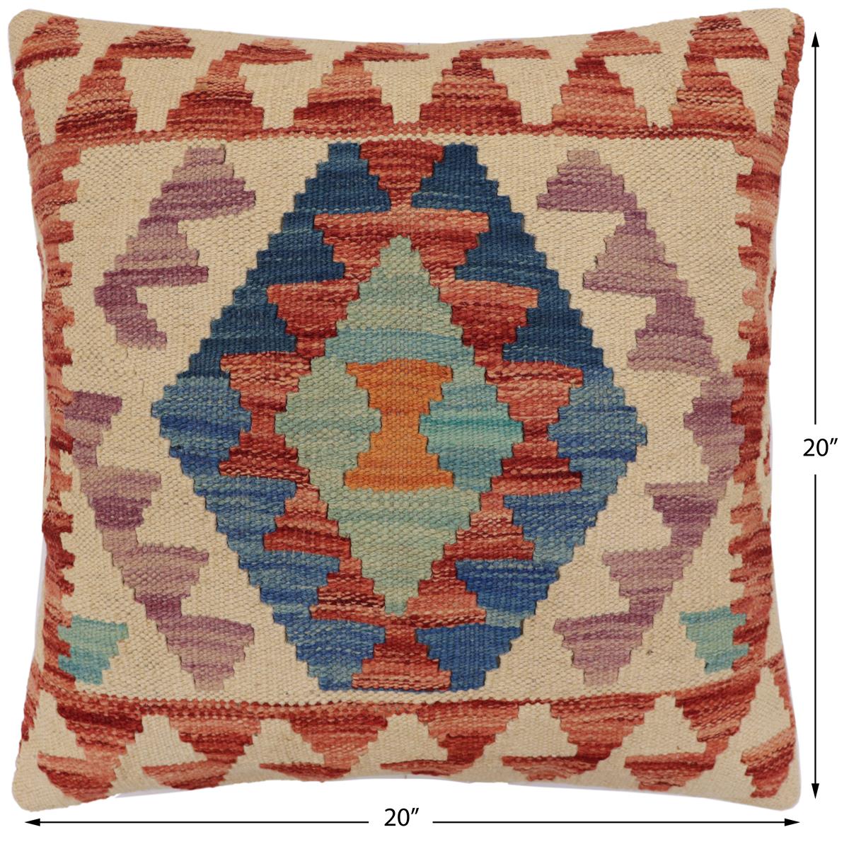 handmade Traditional Pillow Beige Red Hand-Woven SQUARE 100% WOOL  Hand woven turkish pillow  PILLOW
