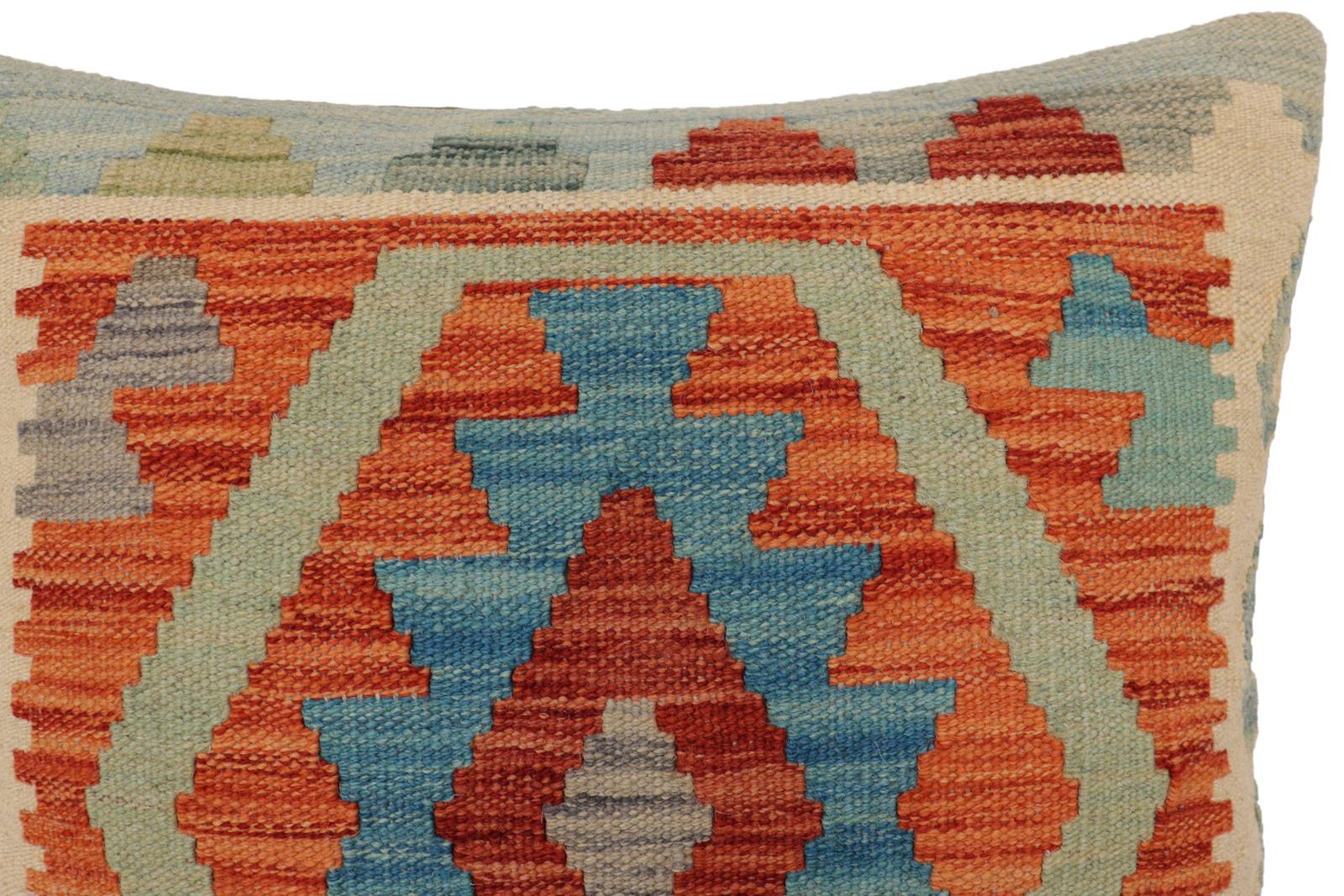 handmade Traditional Pillow Rust Blue Hand-Woven SQUARE 100% WOOL  Hand woven turkish pillow  PILLOW