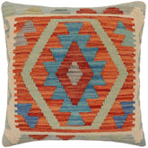 handmade Traditional Pillow Rust Blue Hand-Woven SQUARE 100% WOOL Hand woven turkish pillow PILLOW
