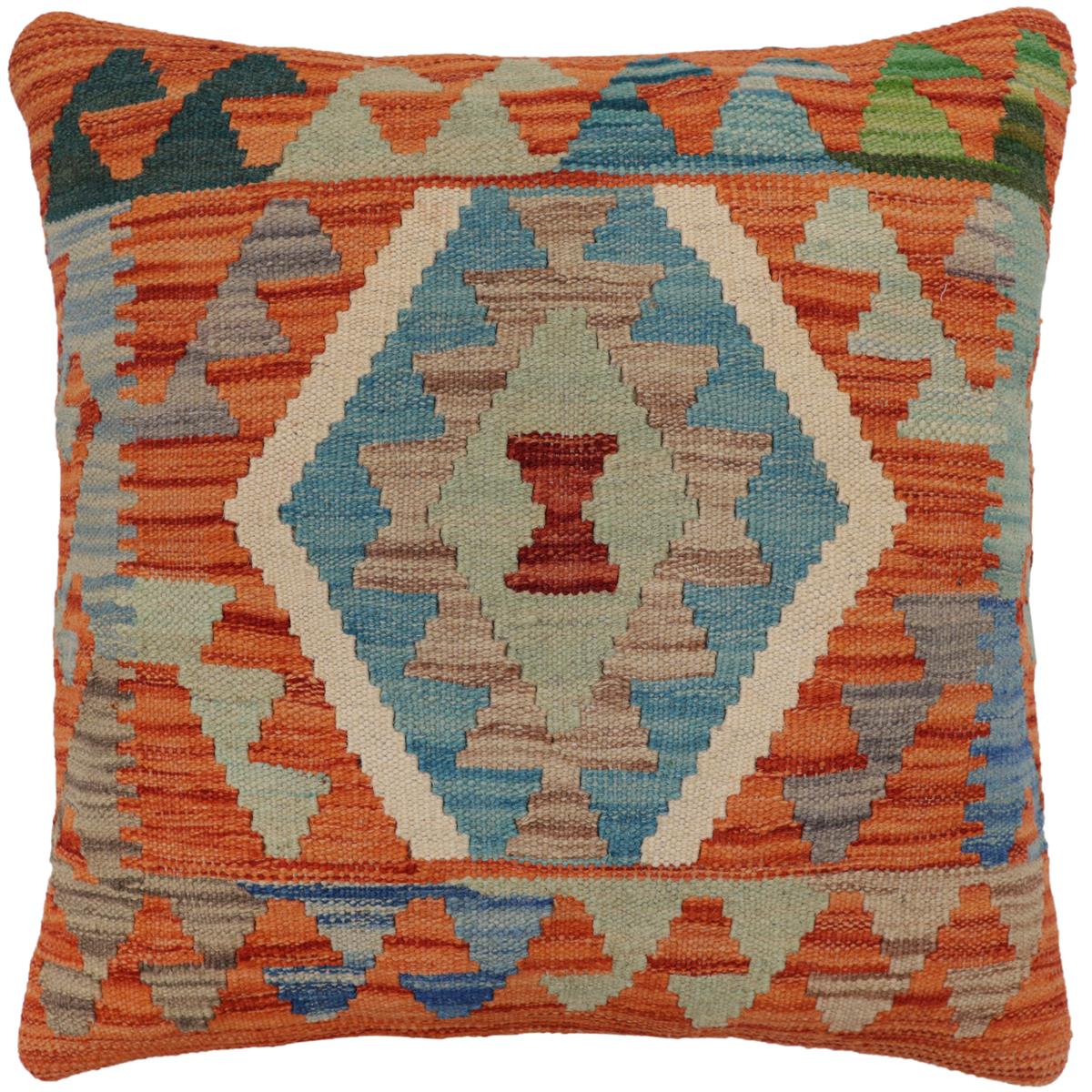 handmade Traditional Pillow Rust Blue Hand-Woven SQUARE 100% WOOL  Hand woven turkish pillow  PILLOW