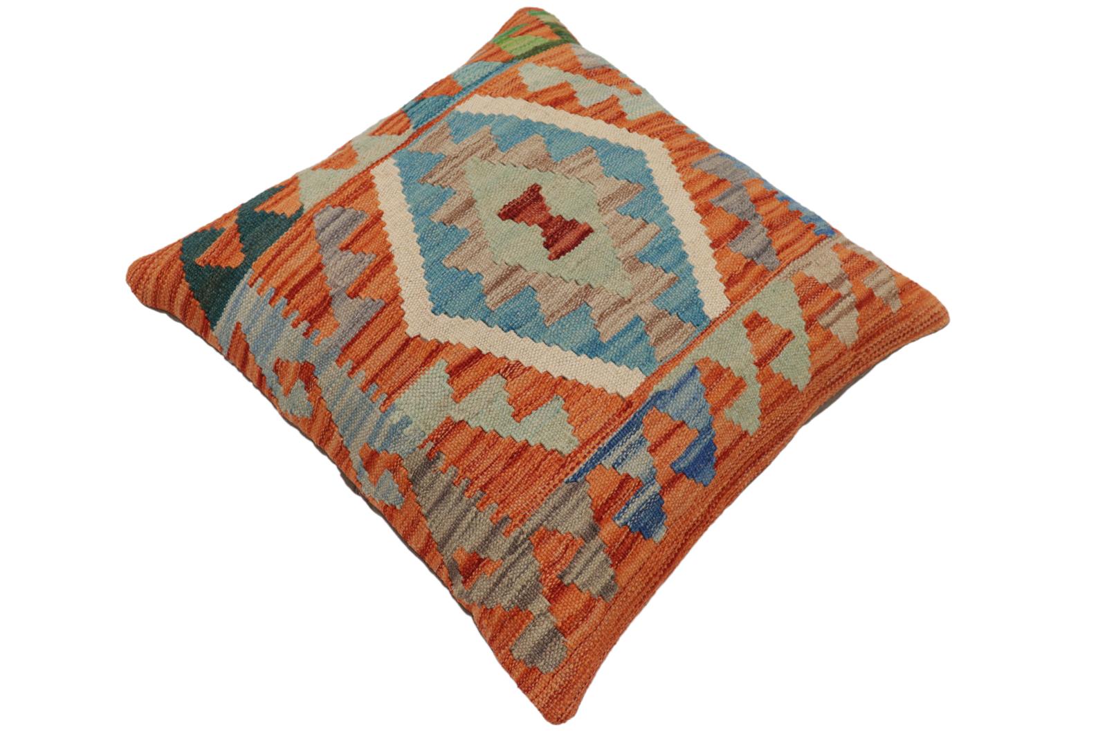 handmade Traditional Pillow Rust Blue Hand-Woven SQUARE 100% WOOL  Hand woven turkish pillow  PILLOW