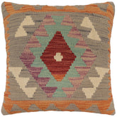 handmade Traditional Pillow Gray Orange Hand-Woven SQUARE 100% WOOL Hand woven turkish pillow PILLOW