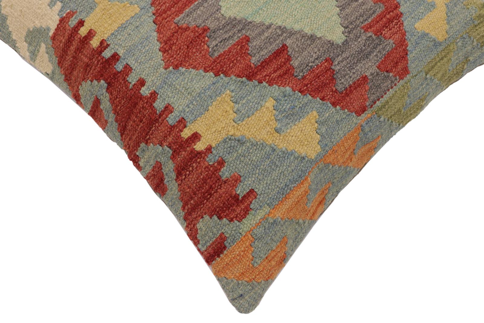 handmade Traditional Pillow Blue Red Hand-Woven SQUARE 100% WOOL  Hand woven turkish pillow  PILLOW