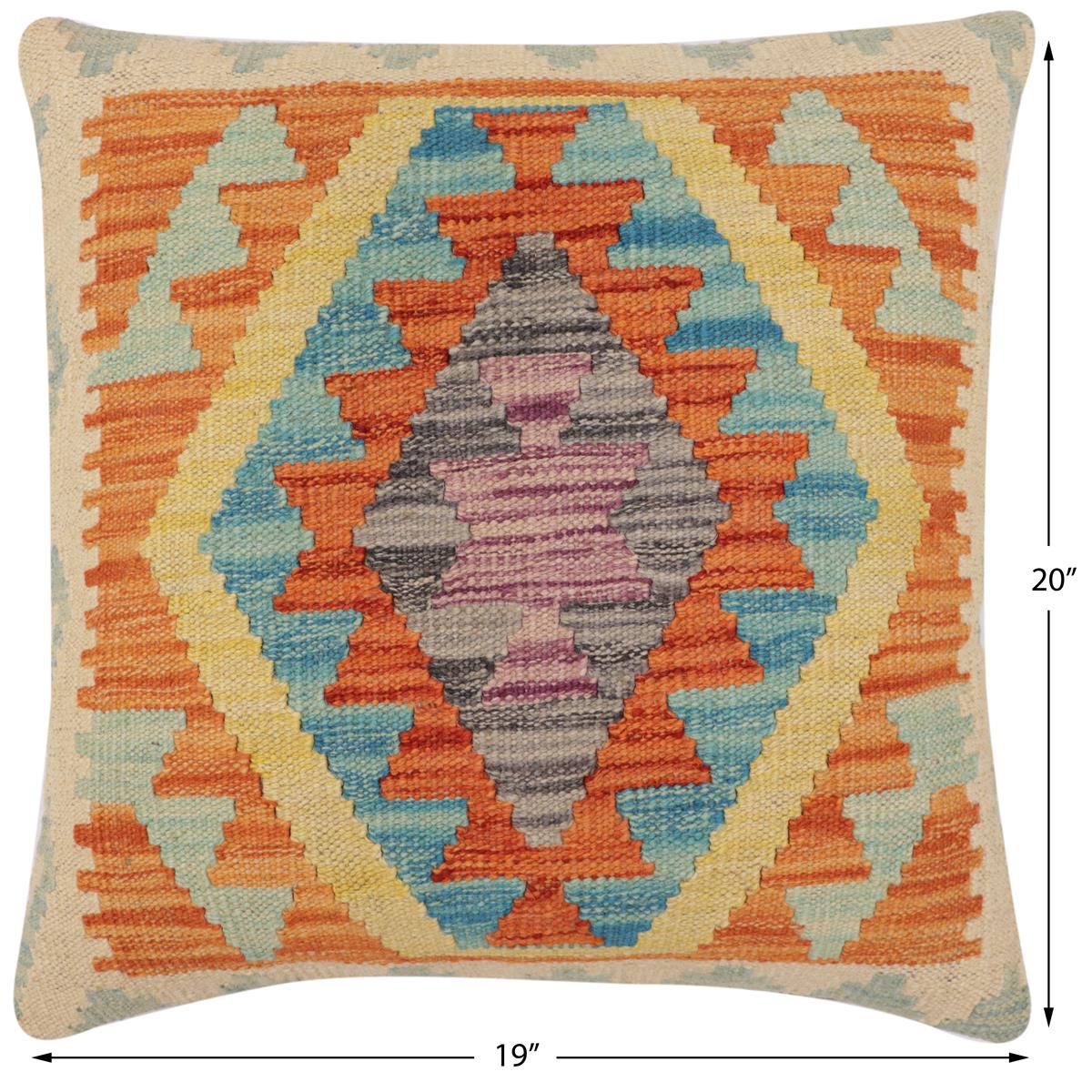 handmade Traditional Pillow Rust Blue Hand-Woven SQUARE 100% WOOL  Hand woven turkish pillow  PILLOW
