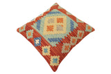 handmade Traditional Pillow Rust Blue Hand-Woven SQUARE 100% WOOL  Hand woven turkish pillow  PILLOW